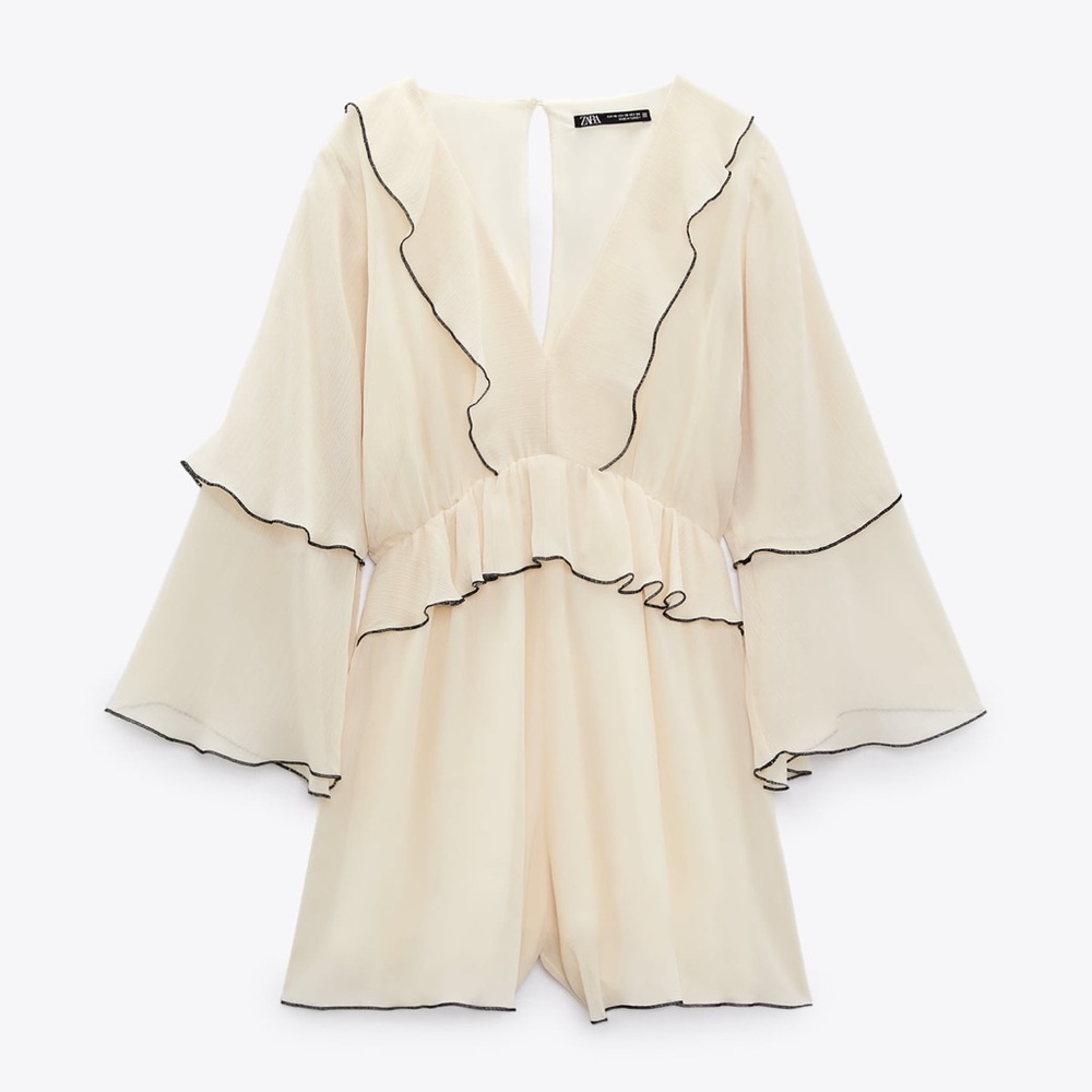 Zara Jumpsuit Romper - RUFFLED SHORT JUMPSUIT in Oyster White  9878/092